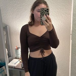 Zara | Tops | Zara Brown Ruched Long Sleeve Top | Poshmark